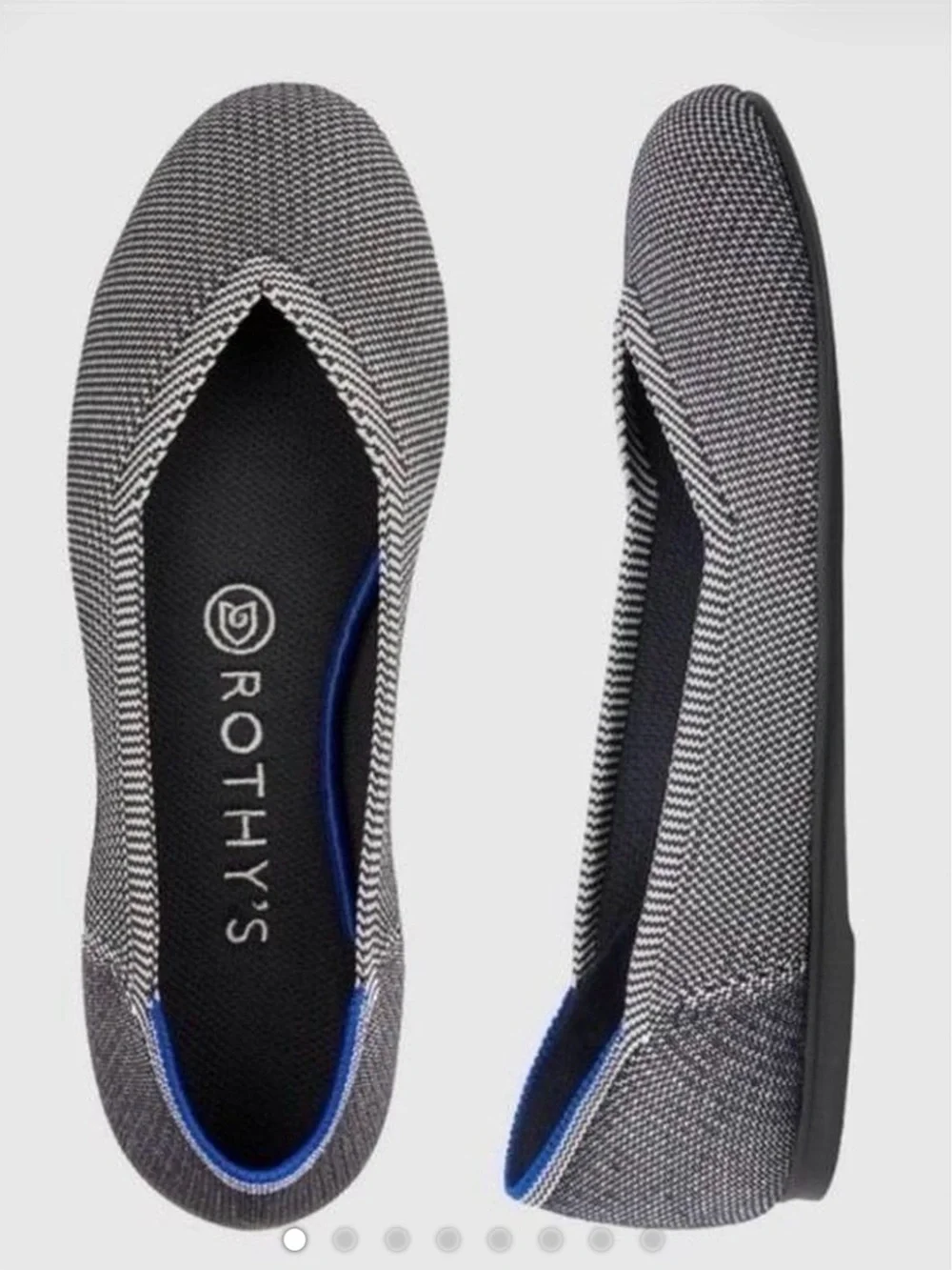 ROTHYS The Flat Round Toe Birdseye Grey Woven Sustainable classic Flats 8.5